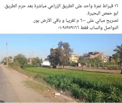 ابوحمص ١٦ قيراط ع الزراعي مباشرة بعد حرم الطريق بتصريح مباني
