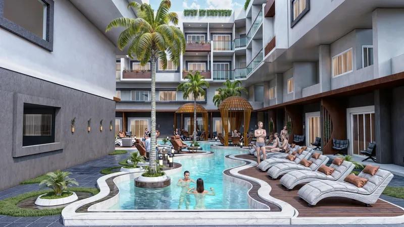 شقة 58م علي حمام السباحة تشطيب كامل في بانوراما مجاويش