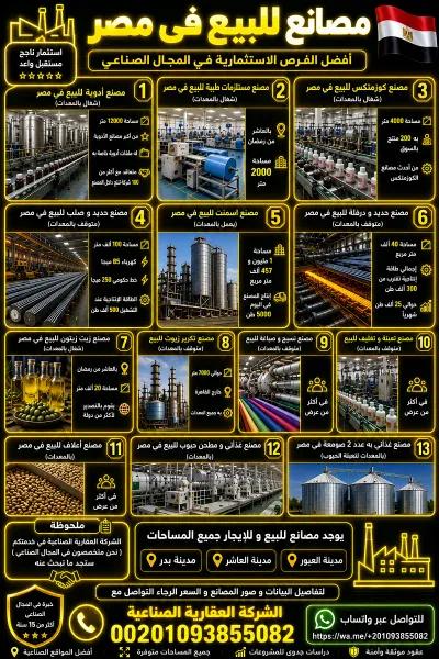 مصانع للبيع فى مصر 00201093855082