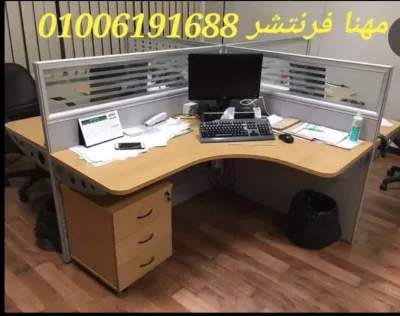 بارتيشن مكاتب عمل مزدوجة بأدراج خشب طبيعى