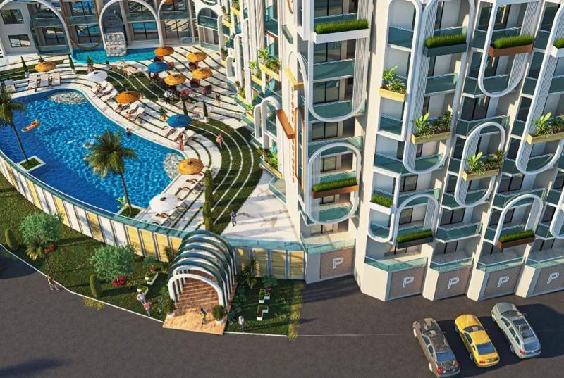 شقة 77م غرفتين وصالة عقد اخضر SEA&POOL VIEW